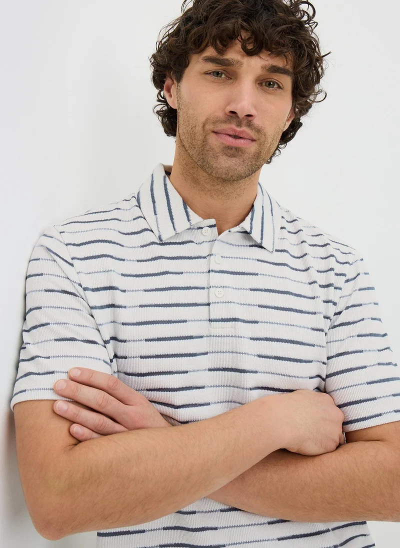Matalan Navy Stripe Textured Polo Shirt